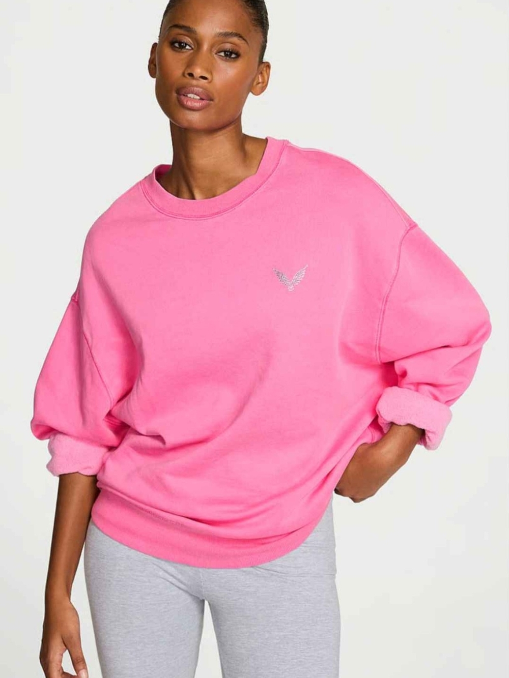 New Victoria's Secret Hollywood Pink Angel Essentials Iconic Fleece Sweatshirt M